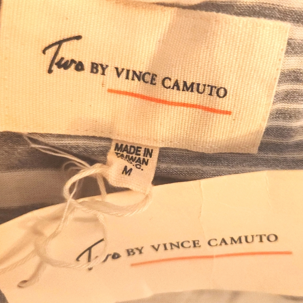 Two By Vince Camuto Striped Midi Dress Gray/White Sleeveless Scoop Neck MED NWT - Picture 6 of 8